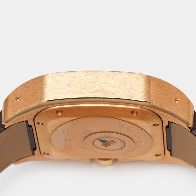 Pre Owned Cartier Silver 18K Rose Gold Alligator Leather Santos 100 W20108Y1 Unisex Wristwatch 33 mm