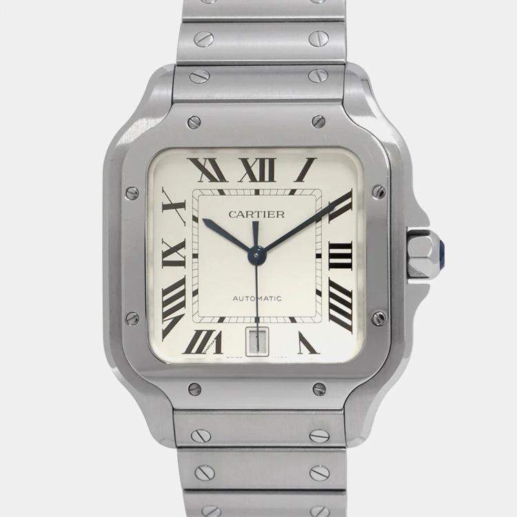 Pre Owned Cartier Silver Stainless Steel Santos WSSA0018 Automatic Men's Wristwatch 39 mm