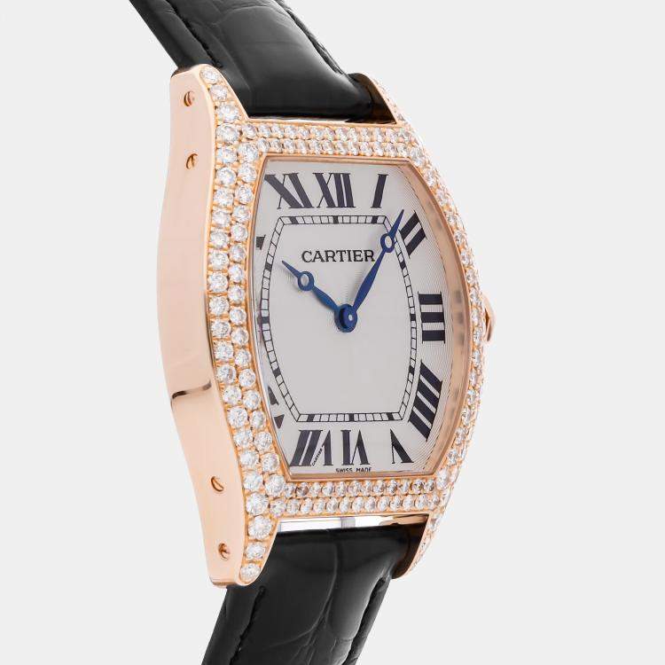 Pre Owned Cartier Tortue WA503951 Manual Winding White Gold Silver Dial Men's Wristwatch 30mm