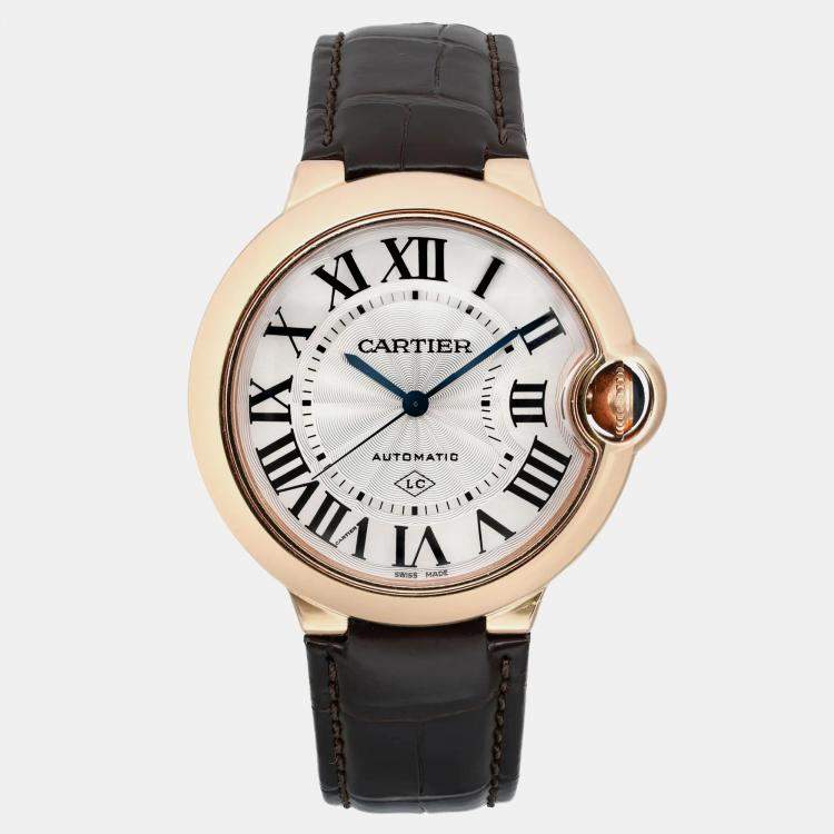 Pre Owned Cartier Silver 18k Rose Gold Ballon Bleu 3927 Automatic Men's Wristwatch 36 mm
