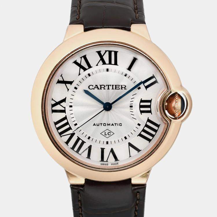 Pre Owned Cartier Silver 18k Rose Gold Ballon Bleu 3927 Automatic Men's Wristwatch 36 mm