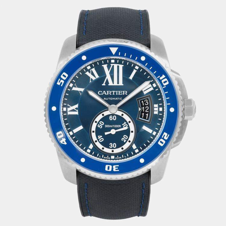 Pre Owned Cartier Blue Stainless Steel Calibre de Cartier WSCA0010 Automatic Men's Wristwatch 42 mm