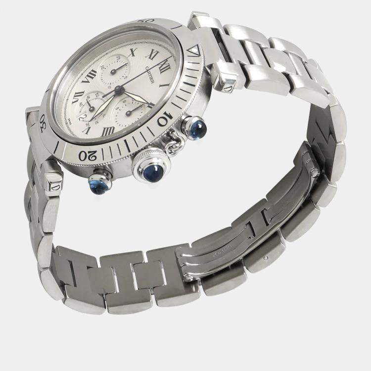 Pre Owned Cartier Silver Stainless Steel Pasha 1050 Quartz Men's Wristwatch 38 mm