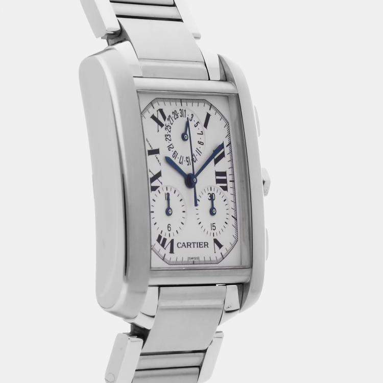Pre Owned Cartier Tank Francaise Chronoflex W51001Q3 Quartz Stainless Steel Silver Dial Men's Wristwatch 28mm