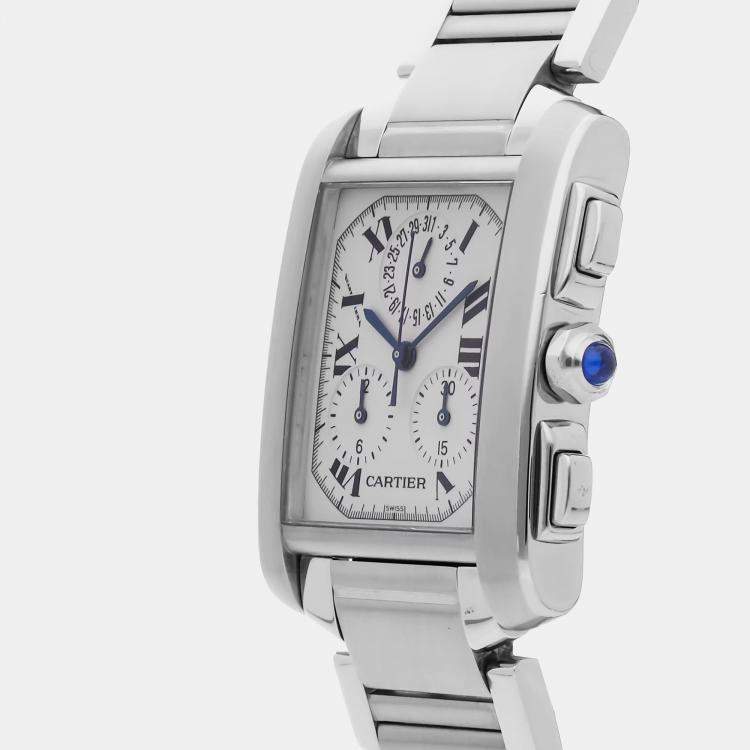 Pre Owned Cartier Tank Francaise Chronoflex W51001Q3 Quartz Stainless Steel Silver Dial Men's Wristwatch 28mm