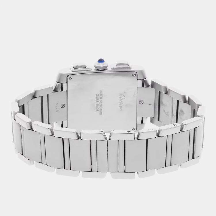 Pre Owned Cartier Tank Francaise Chronoflex W51001Q3 Quartz Stainless Steel Silver Dial Men's Wristwatch 28mm