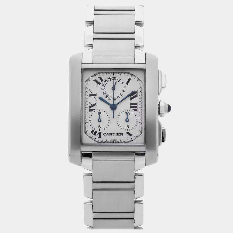Pre Owned Cartier Tank Francaise Chronoflex W51001Q3 Quartz Stainless Steel Silver Dial Men's Wristwatch 28mm