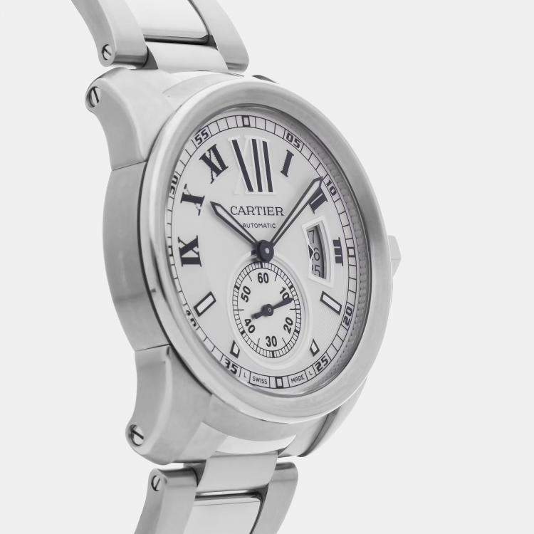 Pre Owned Cartier Calibre de Cartier W7100015 Automatic Stainless Steel Silver Dial Men's Wristwatch 42mm