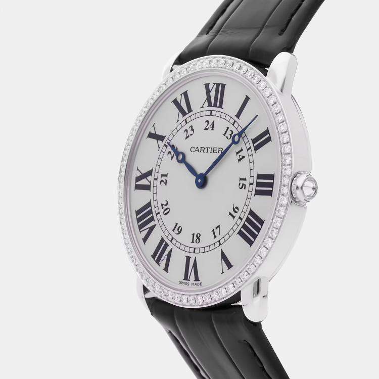 Pre Owned Cartier Ronde Louis WR000551 Manual Winding Rose Gold Silver Dial Men's Wristwatch 36mm