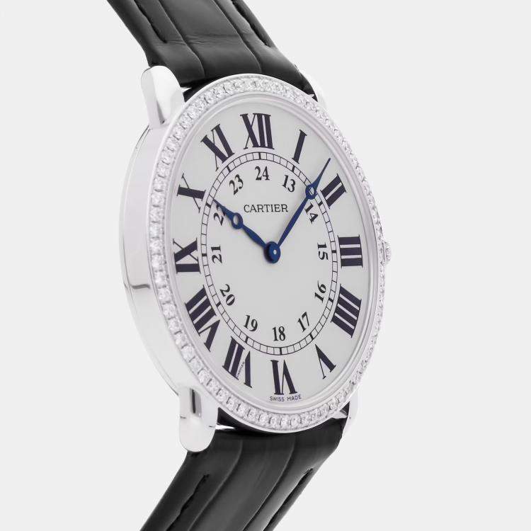 Pre Owned Cartier Ronde Louis WR000551 Manual Winding Rose Gold Silver Dial Men's Wristwatch 36mm