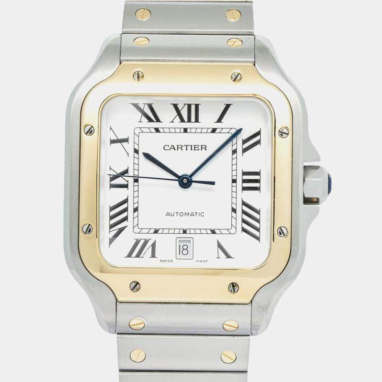 Pre Owned Cartier Santos W2SA0006 Automatic White 18K Yellow Gold Men's Wristwatch 40 mm
