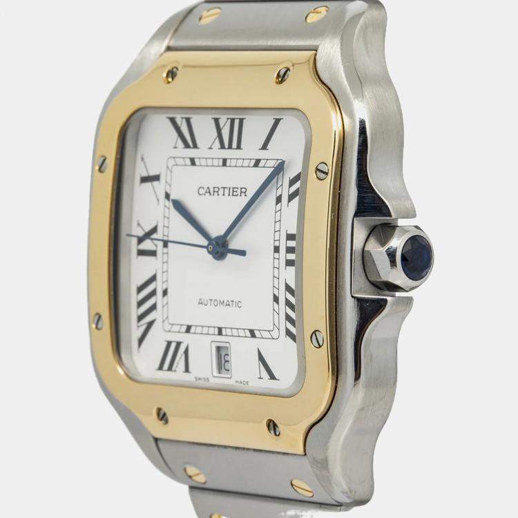Pre Owned Cartier Santos W2SA0006 Automatic White 18K Yellow Gold Men's Wristwatch 40 mm