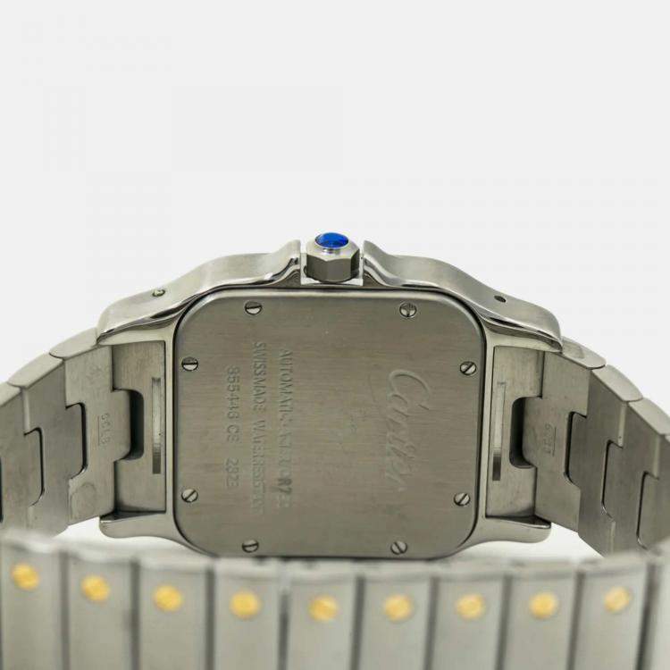 Pre Owned Cartier Santos W20099C4 Automatic White 18k Yellow Gold Stainless Steel Men's Wristwatch 35 mm