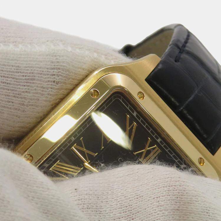 Pre Owned Cartier Santos Dumont WGSA0077 Quartz Blue 18k Yellow Gold Men's Wristwatch 31 mm