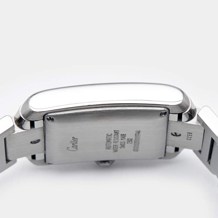 Pre Owned Cartier Opaline White Stainless Steel Tank Francaise W51002Q3 Unisex Wristwatch 28 mm
