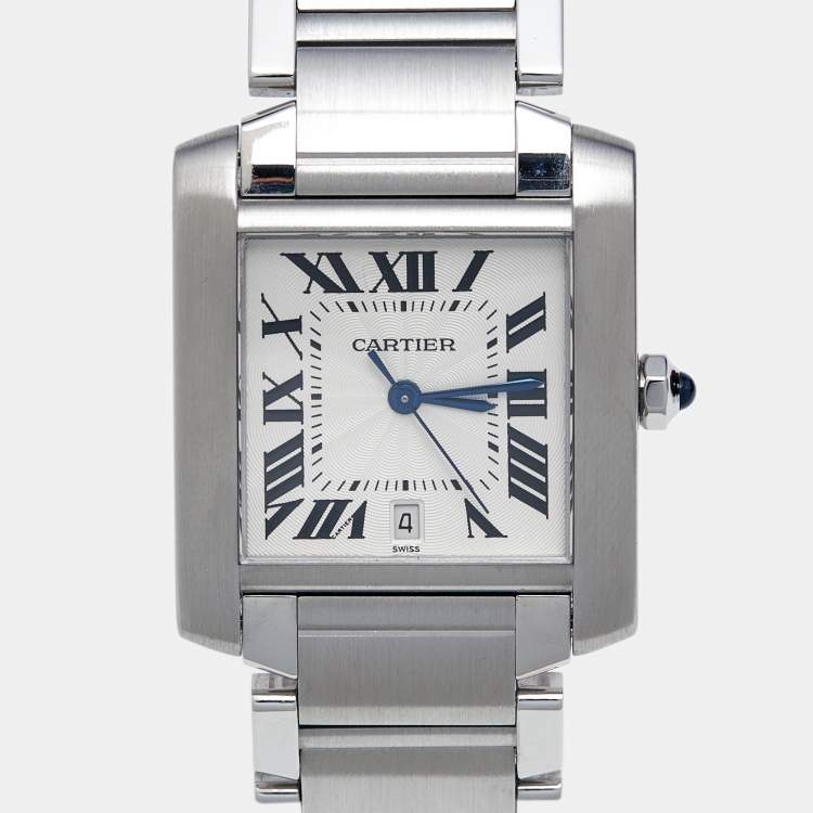 Pre Owned Cartier Opaline White Stainless Steel Tank Francaise W51002Q3 Unisex Wristwatch 28 mm