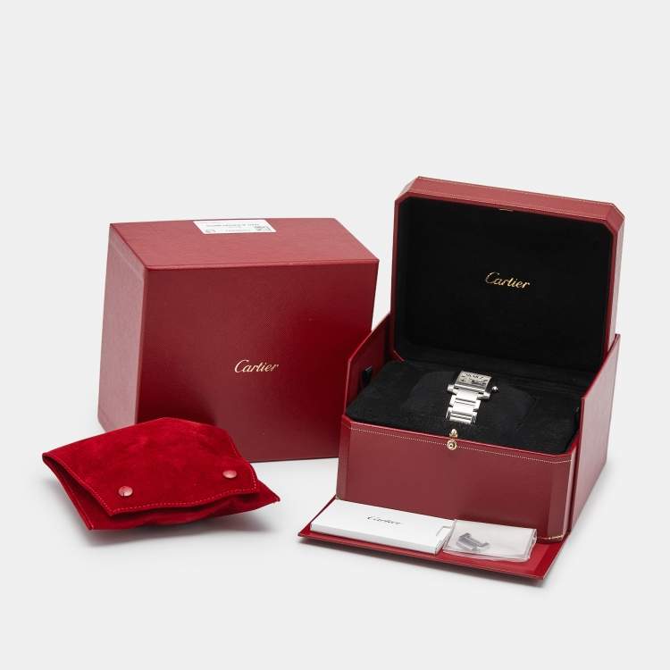 Pre Owned Cartier Opaline White Stainless Steel Tank Francaise W51002Q3 Unisex Wristwatch 28 mm