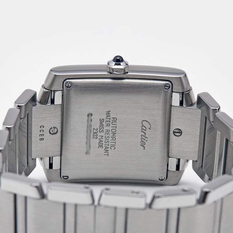Pre Owned Cartier Opaline White Stainless Steel Tank Francaise W51002Q3 Unisex Wristwatch 28 mm