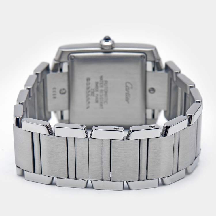 Pre Owned Cartier Opaline White Stainless Steel Tank Francaise W51002Q3 Unisex Wristwatch 28 mm