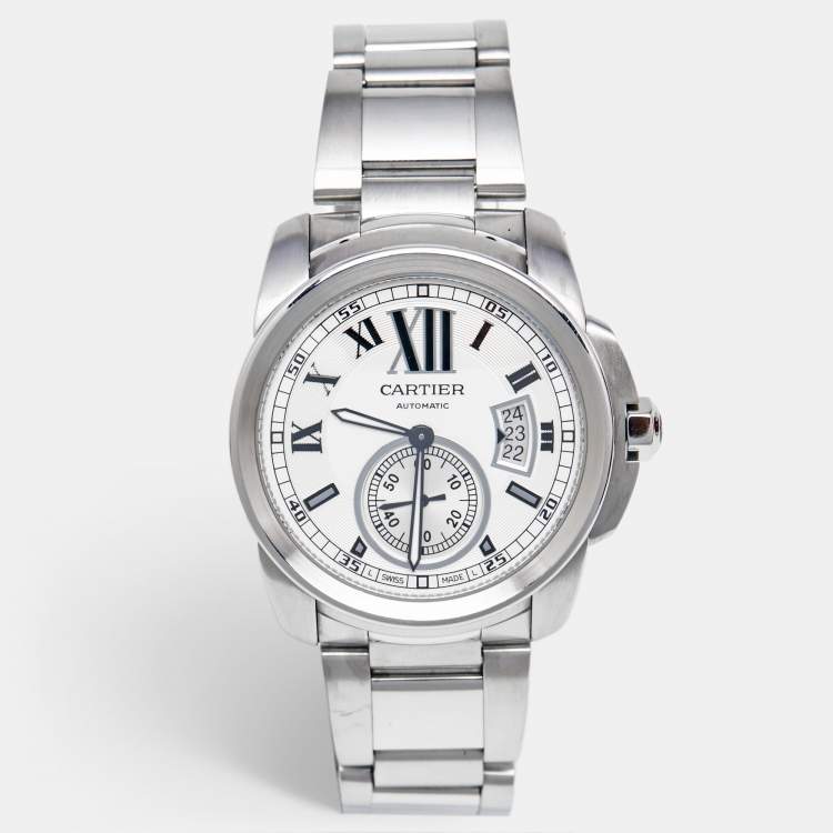 Pre Owned Cartier Silver Stainless Steel Calibre de Cartier W7100015 Men's Wristwatch 42 mm