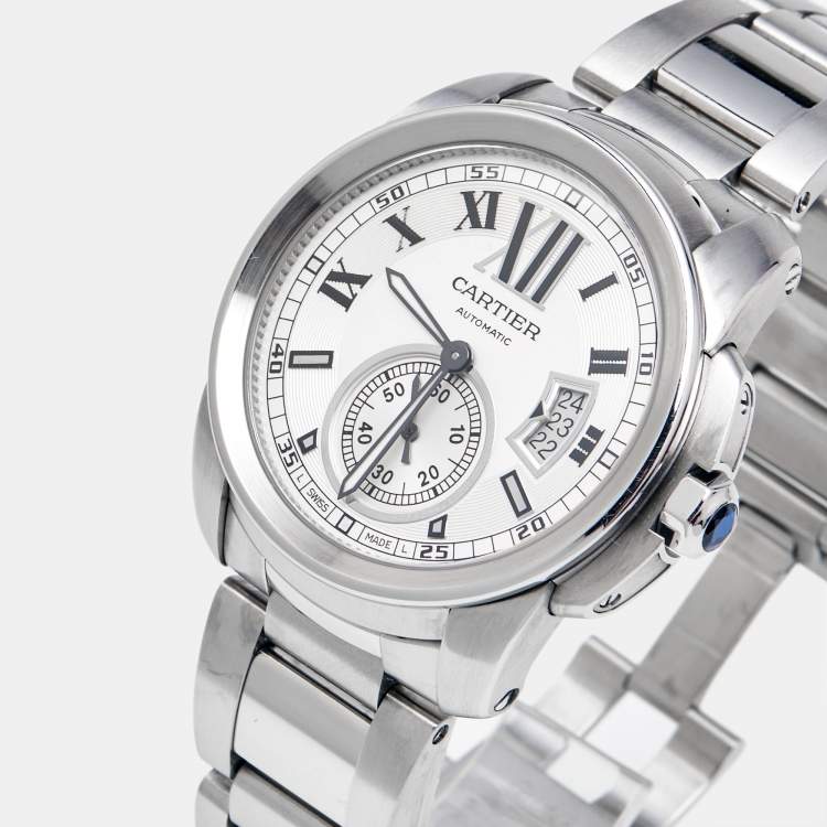 Pre Owned Cartier Silver Stainless Steel Calibre de Cartier W7100015 Men's Wristwatch 42 mm