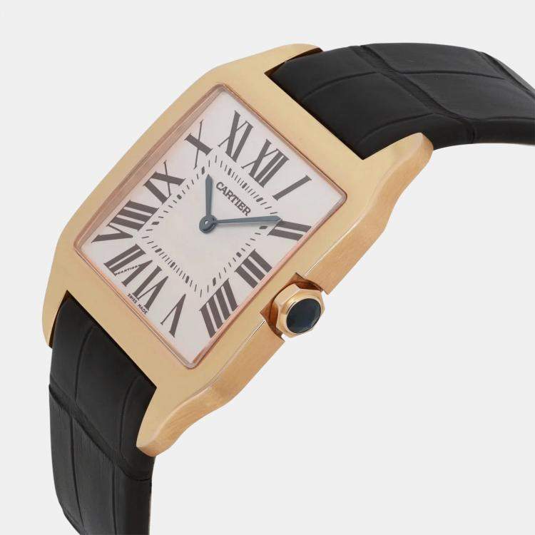Pre Owned Cartier Dumont W2006951 Manual Winding Silver Dial 18K Rose Gold Men's Wristwatch 35 mm