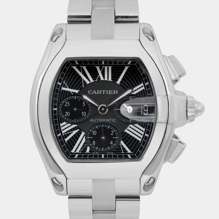 Pre Owned Cartier Roadster XL W62007X6 Automatic Black Dial Stainless Steel Men's Wristwatch 41 mm