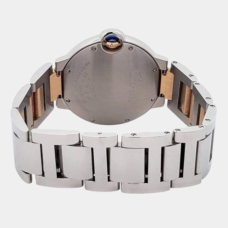 Pre Owned Cartier Ballon Bleu W2BB0012 Automatic Silver 18k Yellow Gold Stainless Steel Men's Wristwatch 36 mm