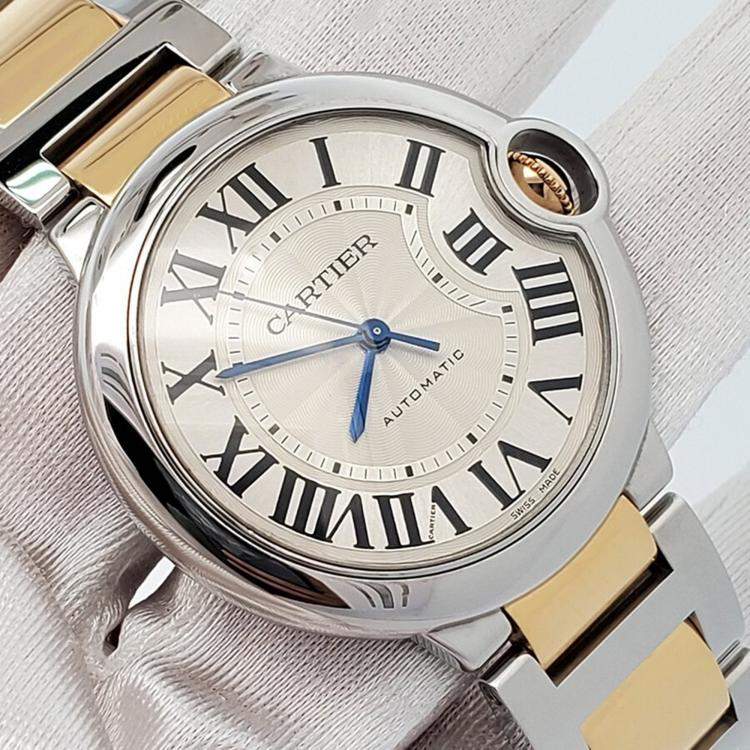 Pre Owned Cartier Ballon Bleu W2BB0012 Automatic Silver 18k Yellow Gold Stainless Steel Men's Wristwatch 36 mm