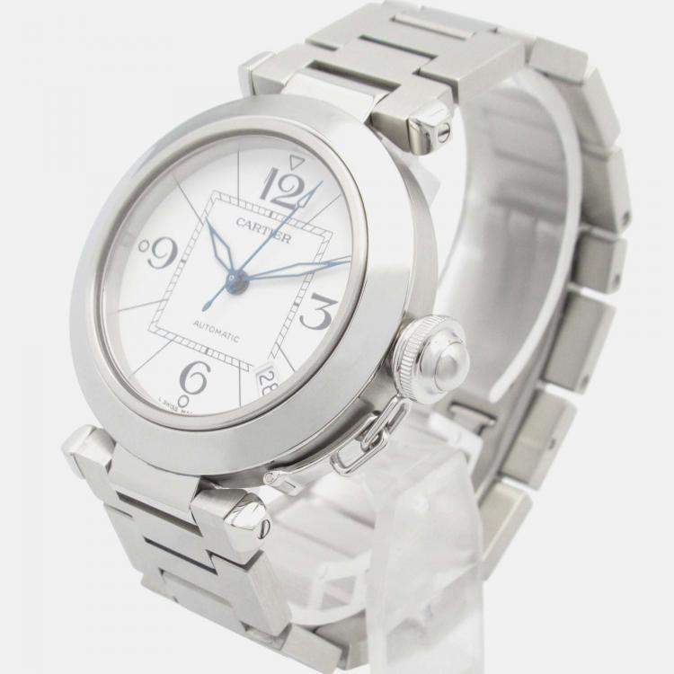 Pre Owned Cartier Pasha C W31074M7 Automatic White Stainless Steel Men's Wristwatch 35 mm