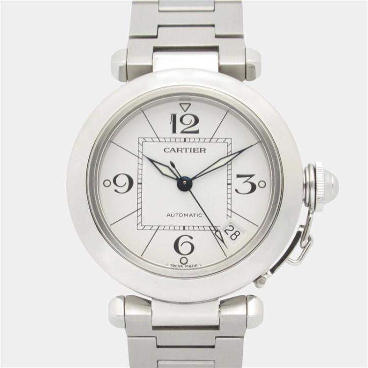 Pre Owned Cartier Pasha C W31074M7 Automatic White Stainless Steel Men's Wristwatch 35 mm
