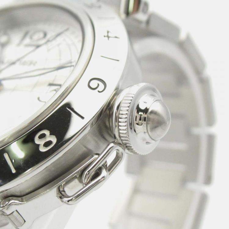 Pre Owned Cartier Pasha C GMT W31078M7 Automatic Silver Stainless Steel Men's Wristwatch 35 mm