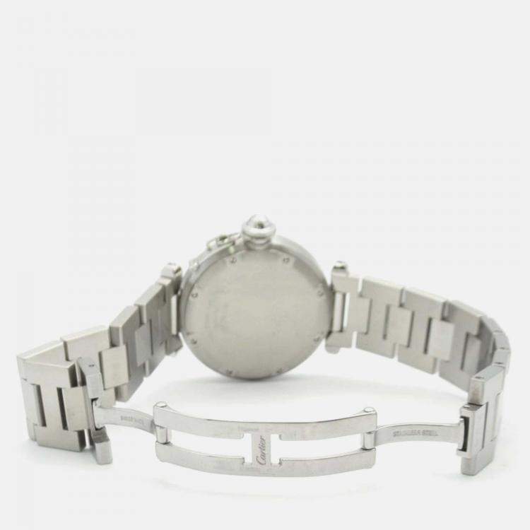 Pre Owned Cartier Pasha C GMT W31078M7 Automatic Silver Stainless Steel Men's Wristwatch 35 mm