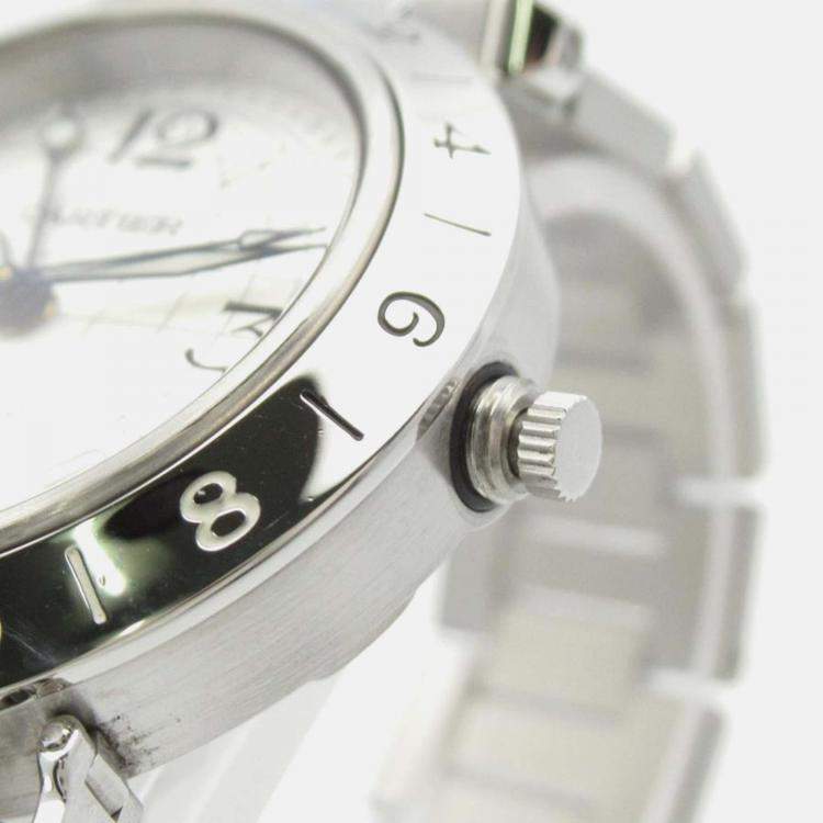 Pre Owned Cartier Pasha C GMT W31078M7 Automatic Silver Stainless Steel Men's Wristwatch 35 mm