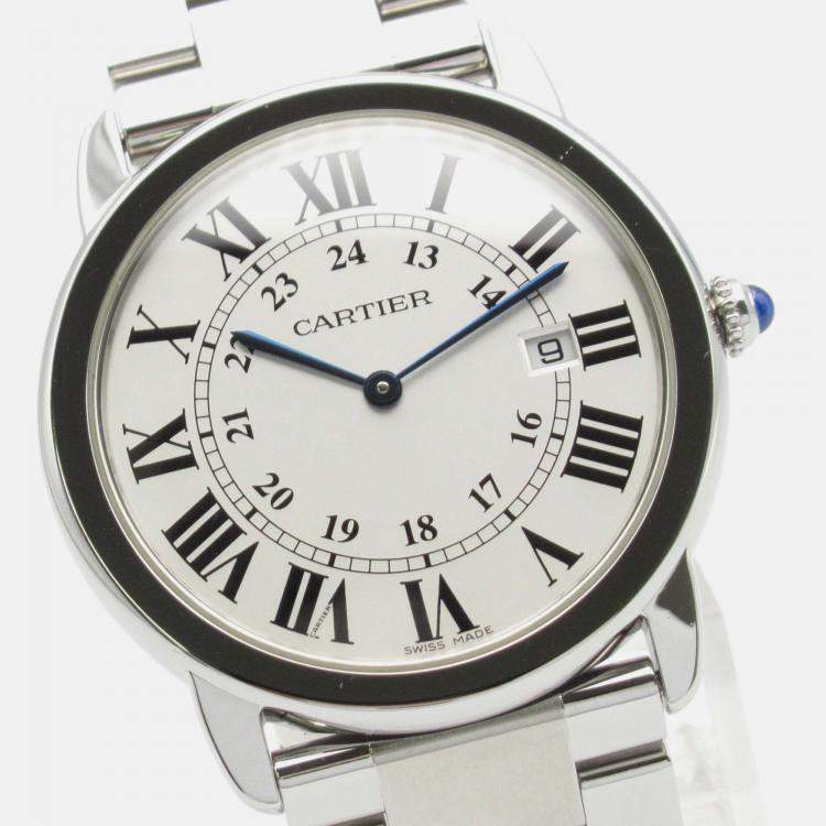Pre Owned Cartier Ronde Solo W6701005 Quartz Silver Stainless Steel Men's Wristwatch  35.5 mm