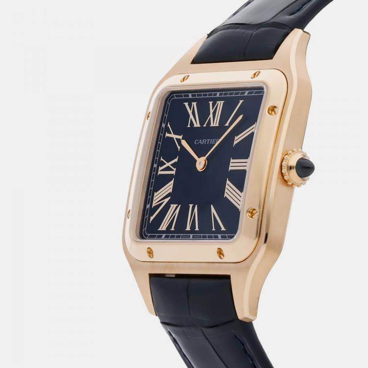 Pre Owned Cartier Santos Dumont WGSA0115 Quartz Blue 18k Yellow Gold Women’s Wristwatch 31 mm