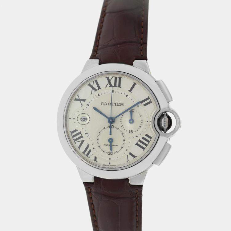 Pre Owned Cartier Ballon Bleu W6920005 Automatic Silver 18k White Gold Men's Wristwatch 42 mm