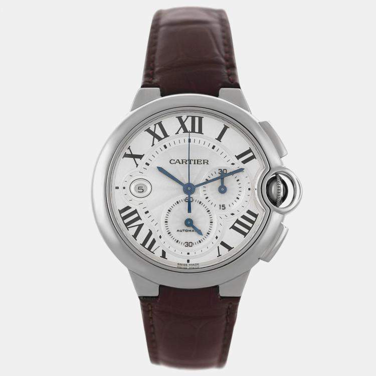 Pre Owned Cartier Ballon Bleu W6920005 Automatic Silver 18k White Gold Men's Wristwatch 42 mm