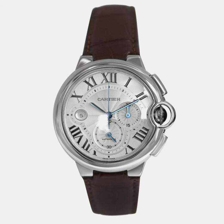 Pre Owned Cartier Ballon Bleu W6920005 Automatic Silver 18k White Gold Men's Wristwatch 42 mm