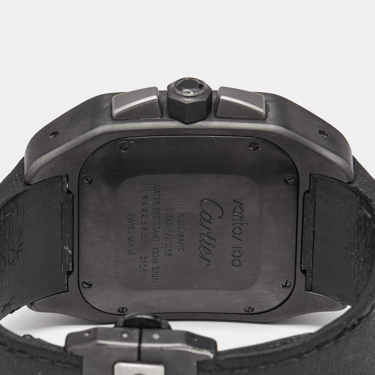 Pre Owned Cartier Black Titanium Stainless Steel Calf Leather Santos 100 XL W2020005 Men's Wristwatch 41 mm 