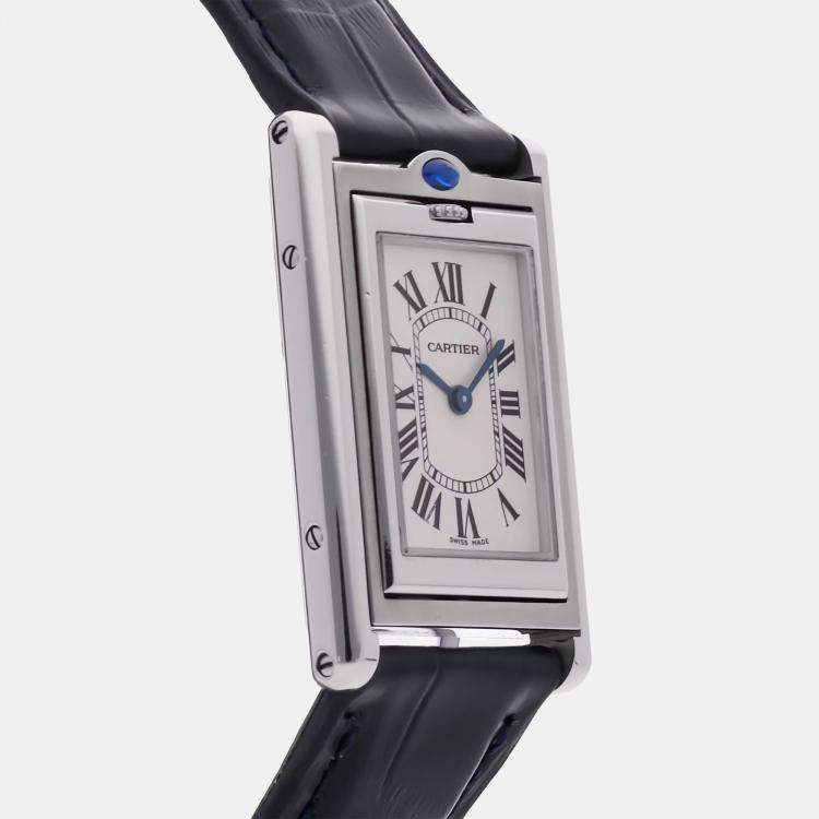 مملوكة مسبقًا ساعة يد رجالية كارتير تانك باسكولانت W1011258 فضية كوارتز ستانلس ستيل 25.40 مم مستعملة