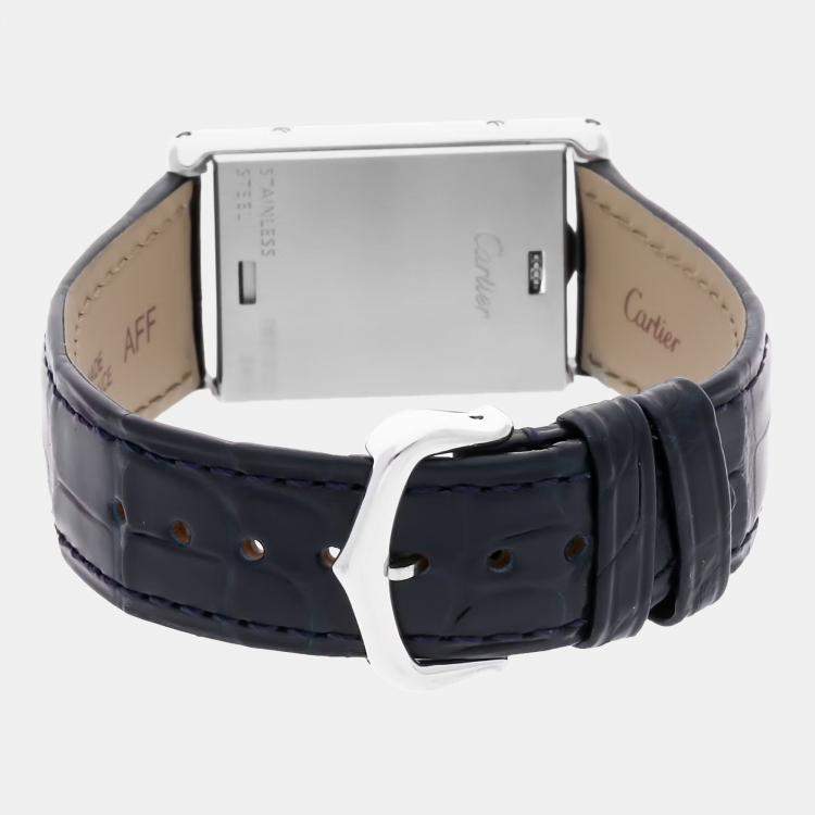 مملوكة مسبقًا ساعة يد رجالية كارتير تانك باسكولانت W1011258 فضية كوارتز ستانلس ستيل 25.40 مم مستعملة