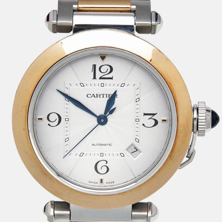Pre Owned Cartier Pasha De Cartier CRW2PA0009 Silver Dial 18K Yellow Gold Stainless Steel Men's Wristwatch 41 mm