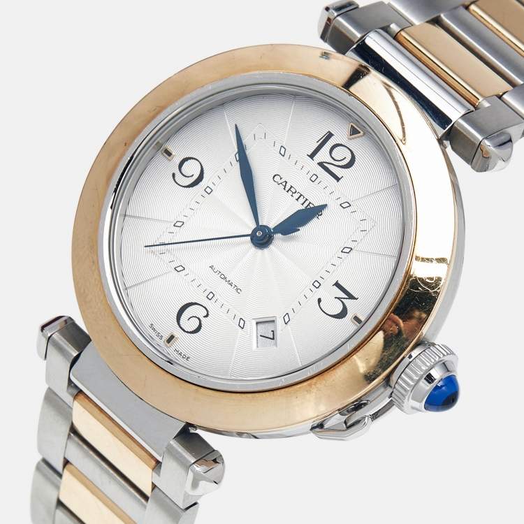 Pre Owned Cartier Pasha De Cartier CRW2PA0009 Silver Dial 18K Yellow Gold Stainless Steel Men's Wristwatch 41 mm