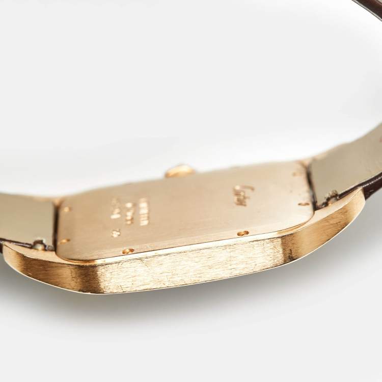 Pre Owned Cartier Santos Dumont W2006951 Manual Winding Silver Dial 18K Rose Gold Alligator Leather Men's Wristwatch 35 mm