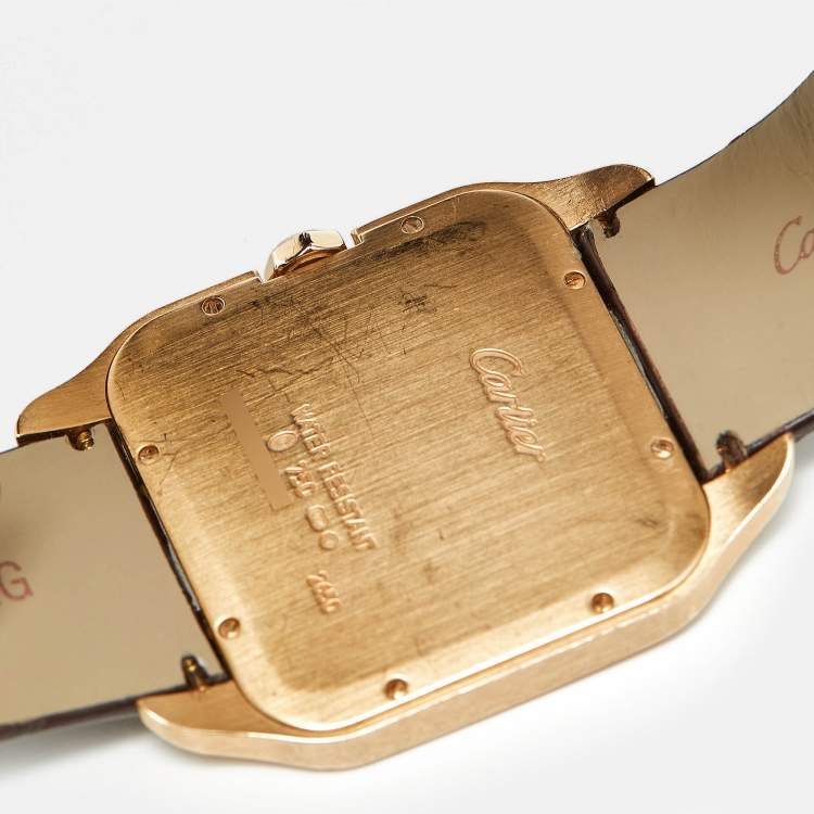 Pre Owned Cartier Santos Dumont W2006951 Manual Winding Silver Dial 18K Rose Gold Alligator Leather Men's Wristwatch 35 mm