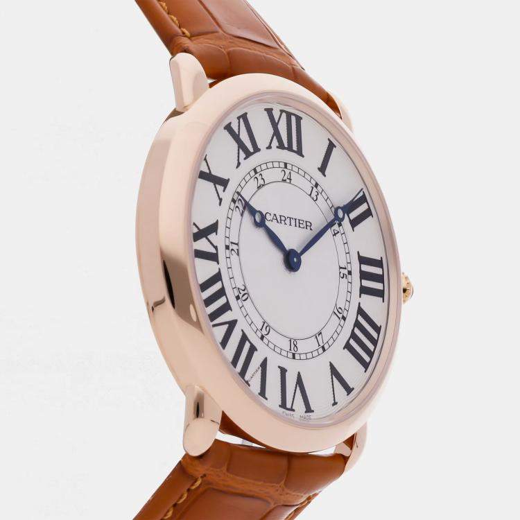 Pre Owned Cartier Ronde Louis W6801004 Manual Winding Silver Dial 18k Rose Gold Men's Wristwatch 42mm