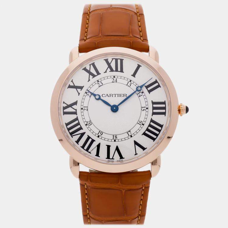 Pre Owned Cartier Ronde Louis W6801004 Manual Winding Silver Dial 18k Rose Gold Men's Wristwatch 42mm