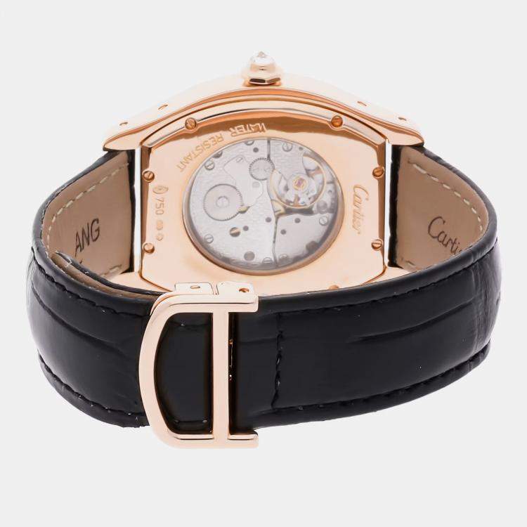 Pre Owned Cartier Tortue WA503951 Manual Winding Silver Dial 18k Rose Gold Men's Wristwatch 38mm