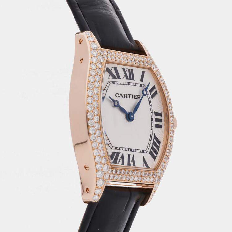 Pre Owned Cartier Tortue WA503951 Manual Winding Silver Dial 18k Rose Gold Men's Wristwatch 38mm